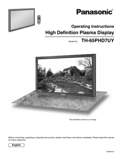 Panasonic TH-65PHD7UY High Definition Plasma Display Operating Instructions - cover page