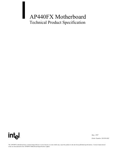 Intel AP440FX Motherboard Technical Product Specification - cover page