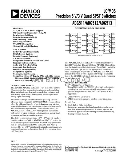 Analog Devices ADG512 Datasheet - cover page