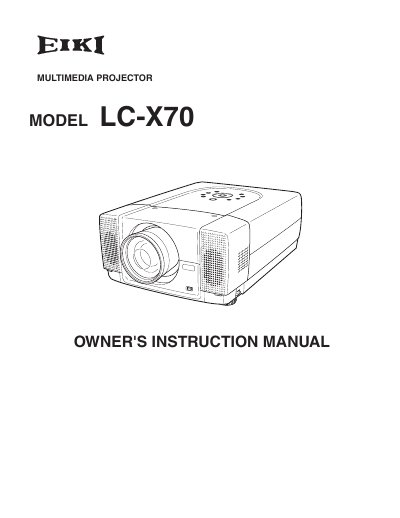 EIKI LC-X70 Multimedia Projector Owner's Instruction Manual - cover page