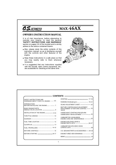 OS Engines MAX-46AX Owner's Instruction Manual - cover page