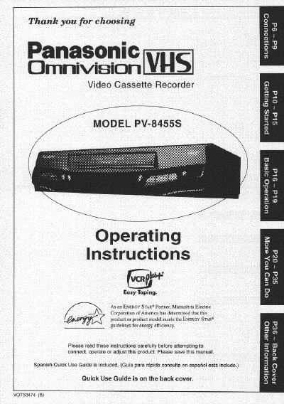 Panasonic PV-8455S VCR Operating Instructions - cover page