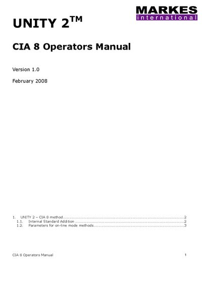 MARKES UNITY 2 CIA 8 Operators Manual - cover page