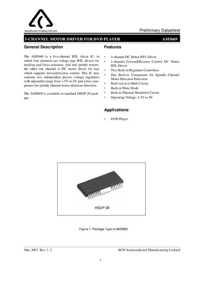 BCD Semiconductor AM5669 5-Channel Motor Driver Datasheet - cover page