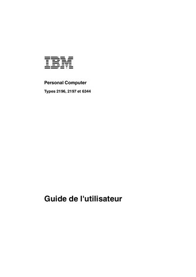 IBM Personal Computer Types 2196, 2197, 6344 User Guide - cover page