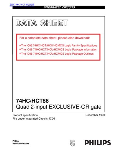 Philips 74HC/HCT86 Quad 2-input EXCLUSIVE-OR gate Datasheet - cover page