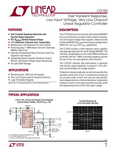 Linear Technology LT3150 Linear Regulator Controller Datasheet - cover page