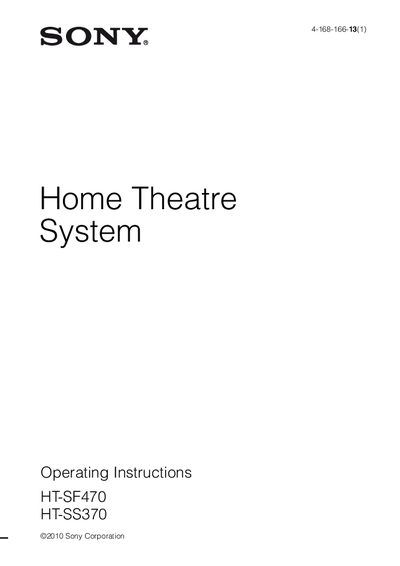 Sony HT-SF470 / HT-SS370 Home Theatre System Operating Instructions - cover page