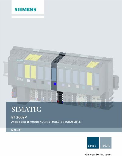 Siemens SIMATIC ET 200SP AQ 2xI ST Analog Output Module Manual - cover page