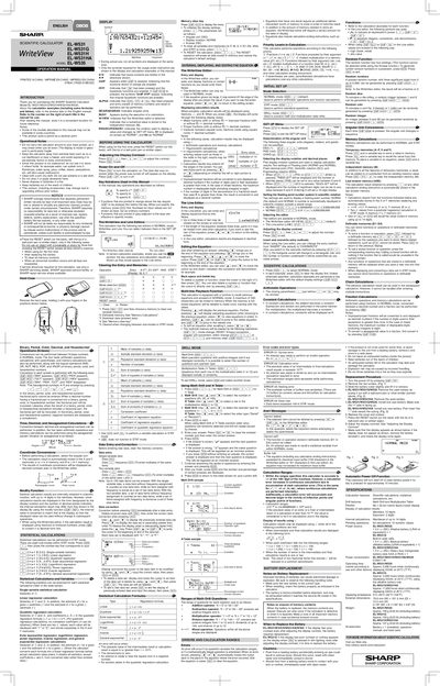 SHARP EL-W531 EL-W531G EL-W531H EL-W531HA EL-W535 Manual
