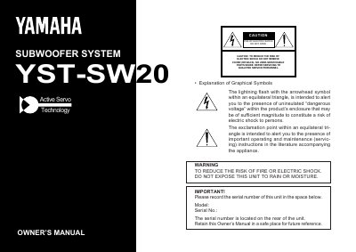 Yamaha YST-SW20 Subwoofer System Owner's Manual - cover page