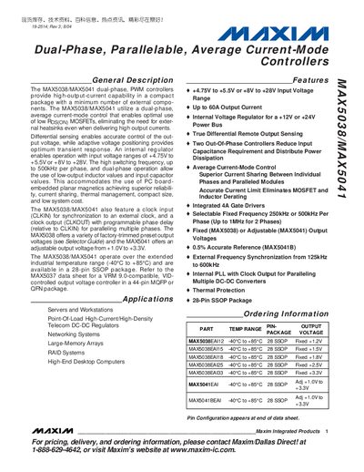 Maxim MAX5038/MAX5041 Dual-Phase PWM Controller Datasheet - cover page
