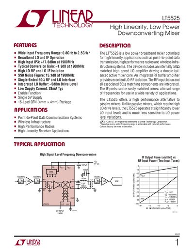 Linear Technology LT5525 Downconverting Mixer Datasheet - cover page