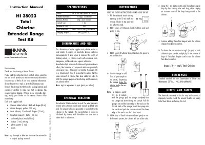 Hanna Instruments HI 38023 Total Chlorine Test Kit Instruction Manual - cover page