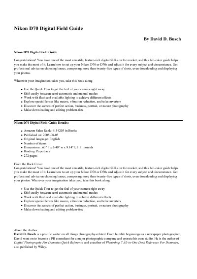 Nikon D70 Digital Field Guide - cover page