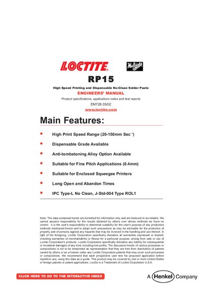 Loctite RP15 Solder Paste Engineers' Manual - cover page
