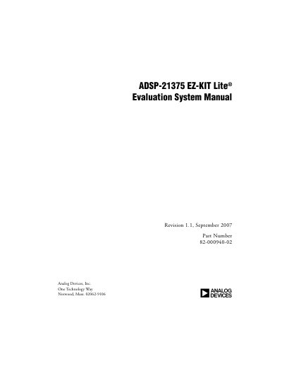 Analog Devices ADSP-21375 EZ-KIT Lite Evaluation System Manual - cover page