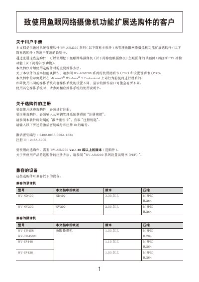 Panasonic WV-ASM200 Fish Eye Network Camera Function Expansion Option User Manual