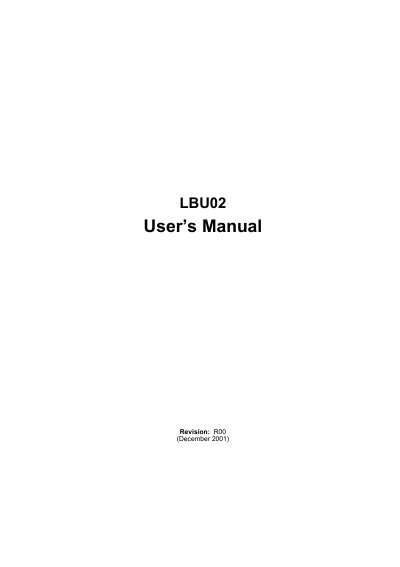 LBU02 Wireless LAN USB Adapter User's Manual - cover page