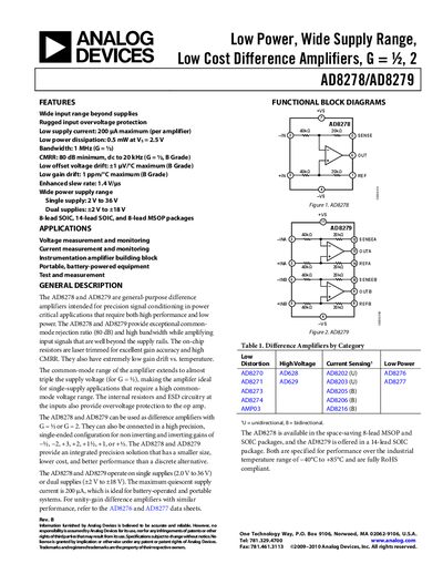 Analog Devices AD8278/AD8279 Datasheet