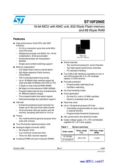 STMicroelectronics ST10F296E Microcontroller User Manual - cover page