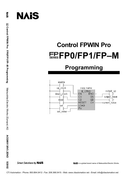 Panasonic FP0/FP1/FP–M Programming Manual - cover page