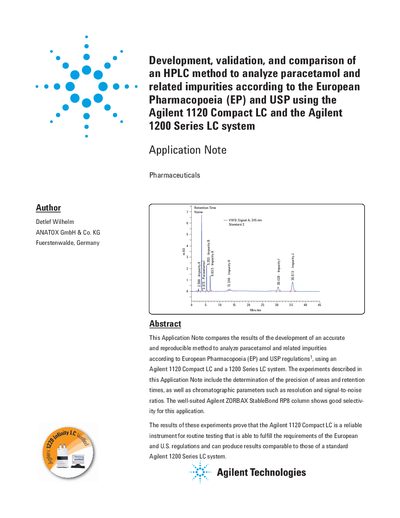 Agilent 1120 Compact LC Paracetamol Impurity Analysis Application Note - cover page
