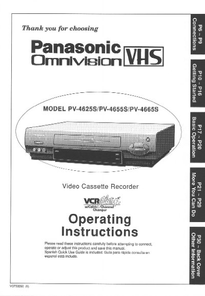 Panasonic PV-4625S/4655S/4665S VCR Operating Instructions