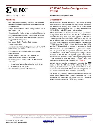 Xilinx XC17V00 Series Configuration PROM Datasheet - cover page