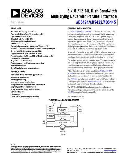 Analog Devices AD5424/AD5433/AD5445 Datasheet - cover page