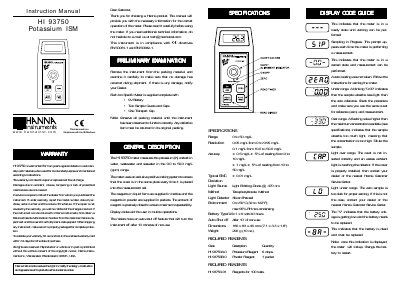 Hanna Instruments HI 93750 Potassium ISM Instruction Manual - cover page