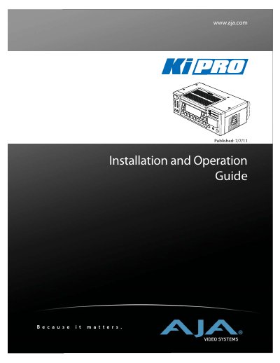 AJA Ki Pro Installation and Operation Guide - cover page