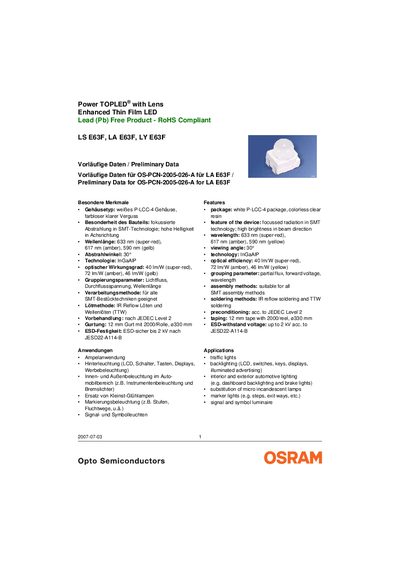 OSRAM LS E63F, LA E63F, LY E63F LED Handbook - cover page