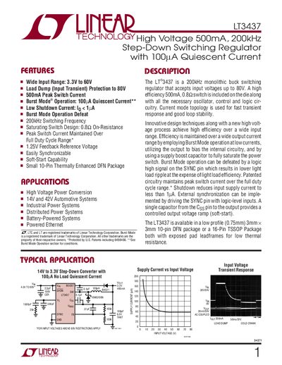 Linear Technology LT3437 Datasheet - cover page