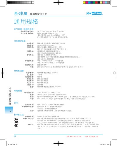 NKK UB Series Thin Flat Button Switch Datasheet