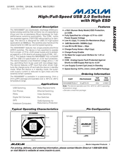 Maxim MAX4906EF Analog Switch Datasheet - cover page