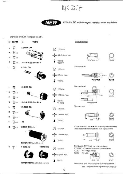 Arcolectric C 0589 00 12V LED Indicator Datasheet - cover page