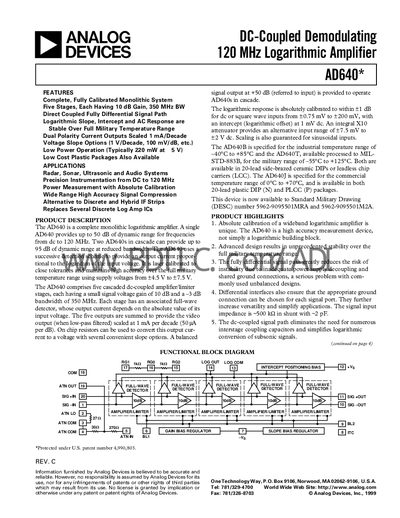 Analog Devices AD640 Datasheet - cover page