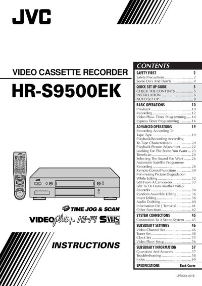 JVC HR-S9500EK Video Cassette Recorder User Manual - cover page