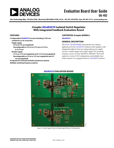 Analog Devices UG-402 ADuM3070 Isolated Switch Regulator Evaluation Board User Guide
