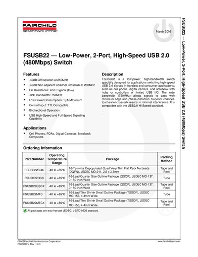 Fairchild FSUSB22 Datasheet - cover page