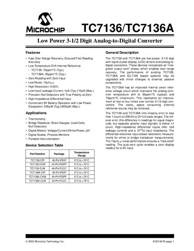 Microchip TC7136/TC7136A Manual - cover page