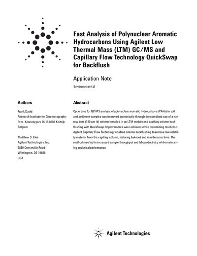 Agilent 7890A GC/MS 5975C Series PAH Analysis Application Note - cover page