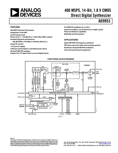 Analog Devices AD9953 Rev. A Datasheet - cover page