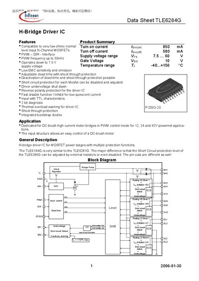 infineon TLE6284G 1 2006-01-30 H-Bridge Driver IC Manual - cover page