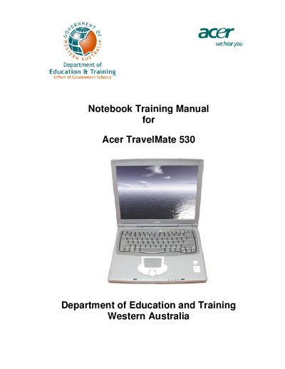 Acer TravelMate 530 Notebook Training Manual - cover page