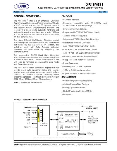 Exar XR16M681 Datasheet - cover page