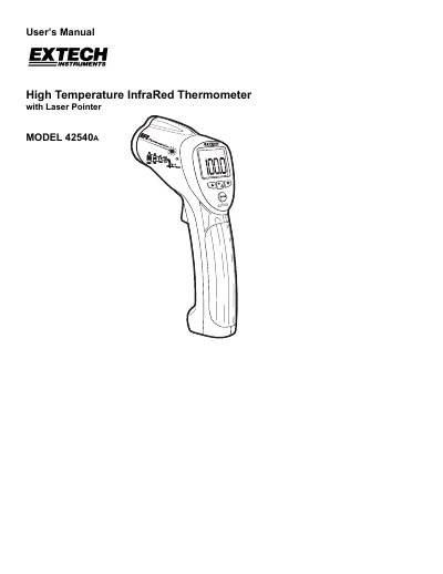 Extech Model 42540A High Temperature Infrared Thermometer User's Manual - cover page