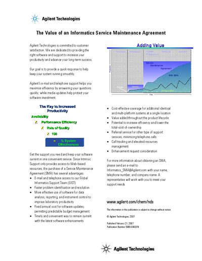 Agilent Informatics Service Maintenance Agreement Value Guide - cover page