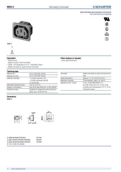 SCHURTER 6600-4 Appliance Couplers Product Leaflet - cover page